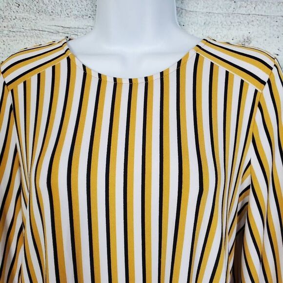 Adrianna Papell Mustard Yellow Striped Blouse S Long Sleeve Career Top - Picture 2 of 6